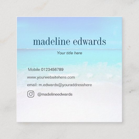 Ocean Wave Beach Scene Blue Modern Monogram Square Vierkante Visitekaartje (Achterkant)