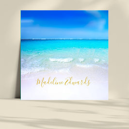 Ocean Wave Beach Scene Gold Modern Monogram Square Vierkante Visitekaartje