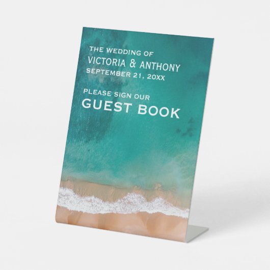 Ocean Wave, Beach Wedding Reclamebord Met Voetstuk (Voorkant)