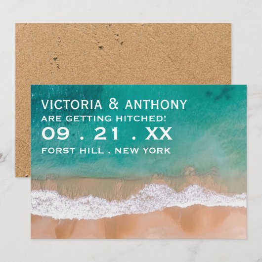 Ocean Wave, Beach Wedding Save The Date (Voorkant / Achterkant)