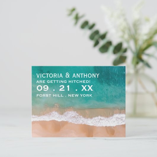Ocean Wave, Beach Wedding Save the Date Aankondigingskaart (Staand voorkant)