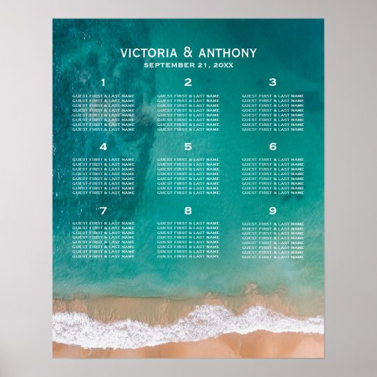 Ocean Wave, Beach Wedding Table Plan Poster (Voorkant)