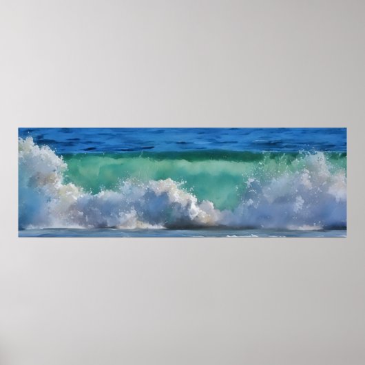 Ocean Wave bij Malibu Panorama Waterverf Art Poster (Voorkant)