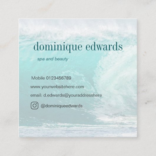 Ocean Wave Blue Business Monogram Vierkante Visitekaartje (Achterkant)