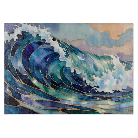 Ocean Wave Blue Gold Cutting Board Snijplank (Voorkant)
