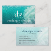 Ocean Wave Blue Modern Monogram Stijlvol Visitekaartje (Voorkant / Achterkant)