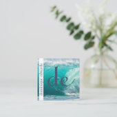 Ocean Wave Blue Professional QR Code Monogram Vierkante Visitekaartje (Staand voorkant)