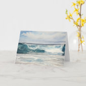 Ocean Wave  Blue Tones Beach Art Notecard Kaart (Gele Bloem)