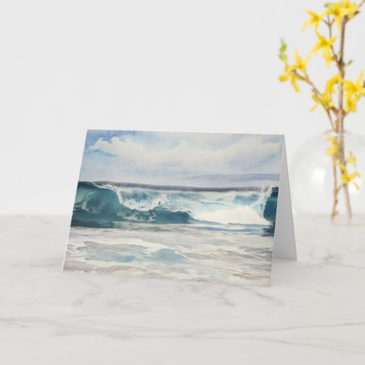 Ocean Wave  Blue Tones Beach Art Notecard Kaart (Gele Bloem)