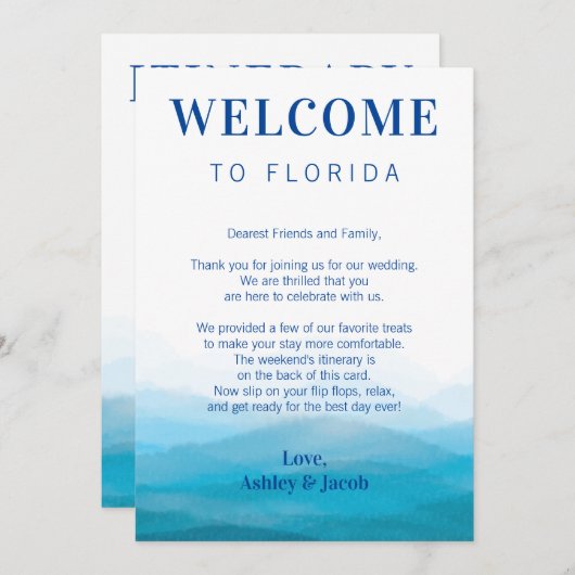 Ocean Wave Bruiloft Welkomstbrief & Routebeschrijv Programmakaart (Voorkant / Achterkant)