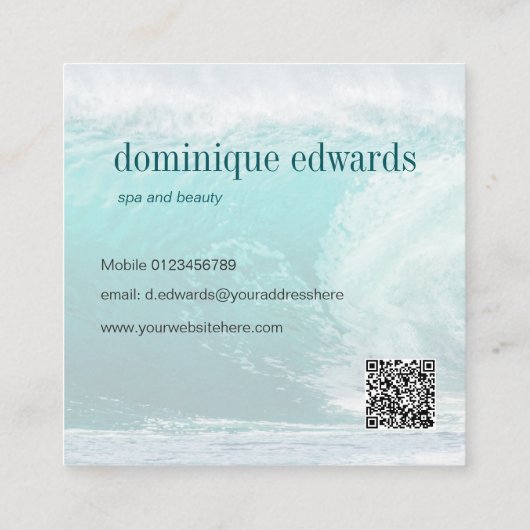 Ocean Wave Coastal QR Spa Vierkante Visitekaartje (Achterkant)