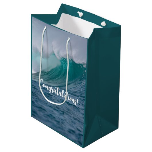 Ocean Wave Custom Text Paper Cadeau Medium Cadeauzakje (Voorkant Gekanteld)