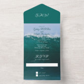 Ocean Wave Deep Zee Green Wedding All In One Uitnodiging (Binnen)