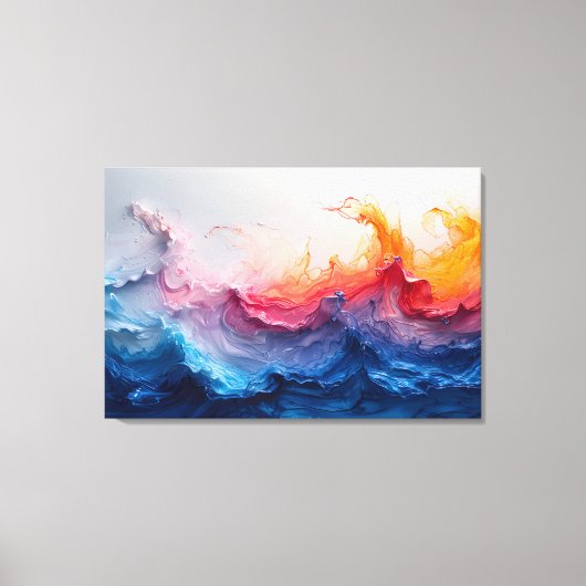 Ocean Wave Fluid Art Sunset Glow Abstract Canvas Afdruk (Voorkant)