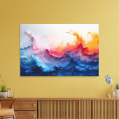 Ocean Wave Fluid Art Sunset Glow Abstract Canvas Afdruk (Insitu (Woonkamer))
