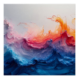Ocean Wave Fluid Art Sunset Glow Abstract Perfect Poster