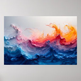 Ocean Wave Fluid Art Sunset Glow Abstract Poster