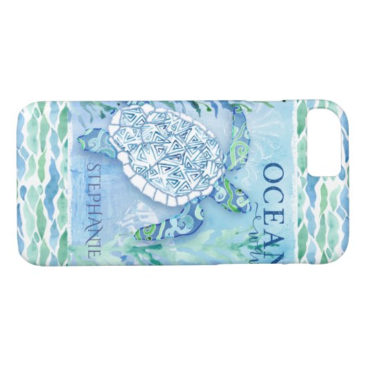 Ocean Wave Modern Triangle Pattern Zee Turtle Case-Mate iPhone Case (Achterkant (Horizontaal))