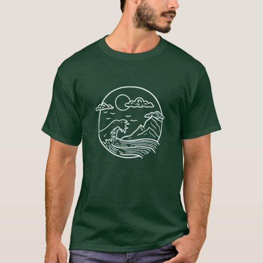 Ocean Wave Mountain Moon T-shirt (Voorkant)