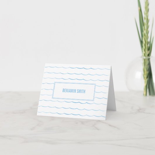 Ocean Wave Nautical Blue Waterverf Stationery Bedankkaart (Voorkant)