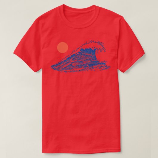 Ocean Wave onder een Rode Zon Traditionele Japanse T-shirt (Design voorkant)