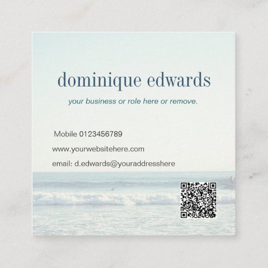 Ocean Wave QR Professioneel Monogram Wit Vierkante Visitekaartje (Achterkant)