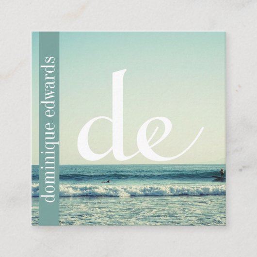 Ocean Wave QR Professioneel Monogram Wit Vierkante Visitekaartje (Voorkant)