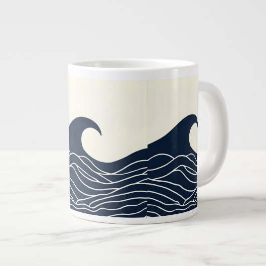 Ocean Wave Silhouette Coastal Mug Grote Koffiekop (Voorkant rechts)
