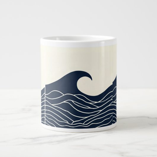 Ocean Wave Silhouette Coastal Mug Grote Koffiekop (Voorkant)