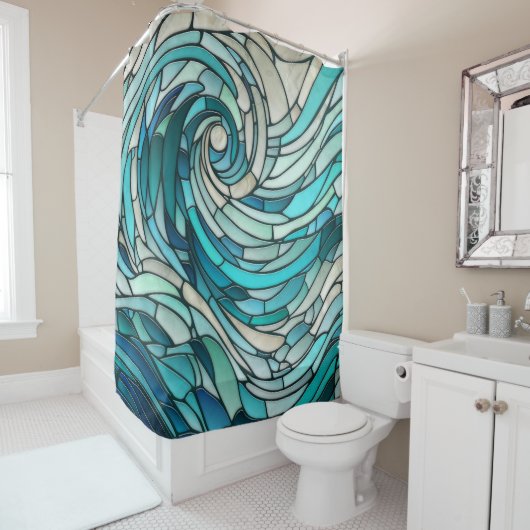Ocean Wave Spiraal Mozaïek Douchegordijn (In situ)