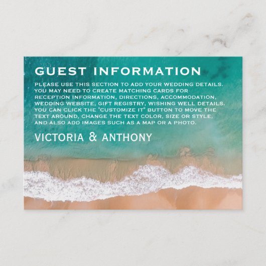 Ocean Wave, Strand bruiloft Detail Informatiekaartje (Voorkant)