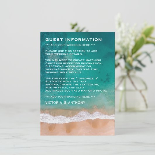 Ocean Wave, Strand bruiloft Detail Informatiekaartje (Staand voorkant)