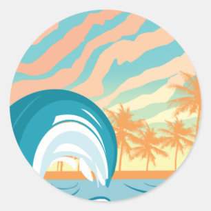 Ocean Wave Summer Clock Ronde Sticker