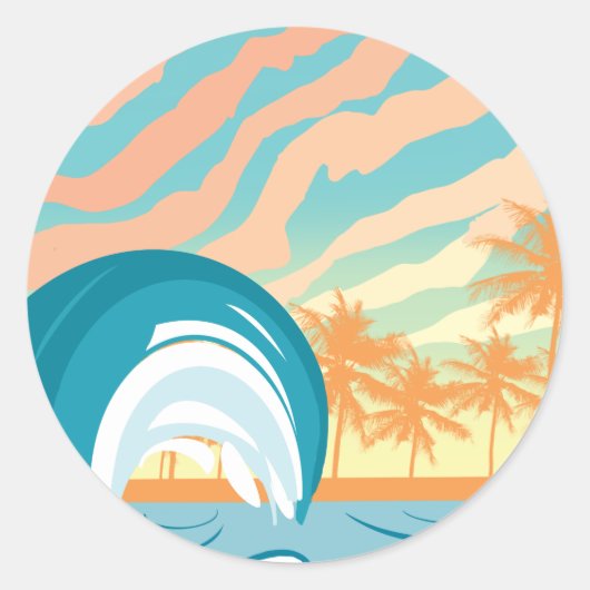 Ocean Wave Summer Clock Ronde Sticker (Voorkant)