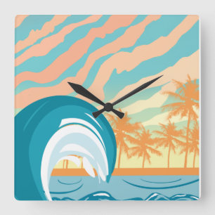 Ocean Wave Summer Clock Vierkante Klok
