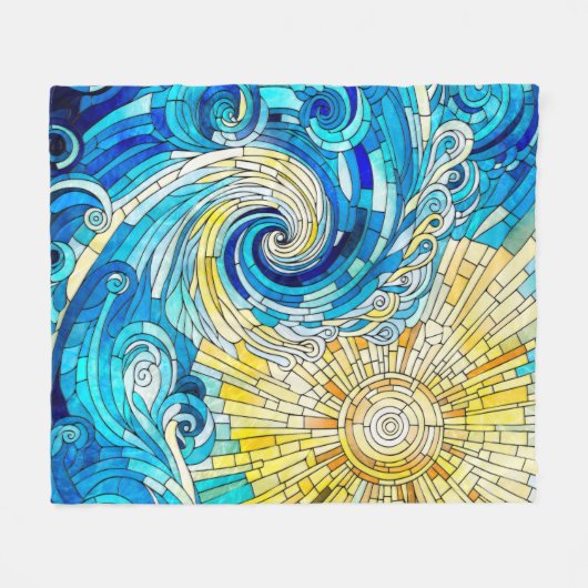 Ocean Wave Sun mozaïek kunst Fleece Deken (Voorkant (Horizontaal))