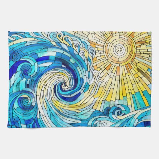 Ocean Wave Sun mozaïek kunst Theedoek (Horizontaal)