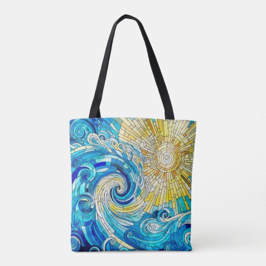 Ocean Wave Sun mozaïek kunst Tote Bag (Achterkant)