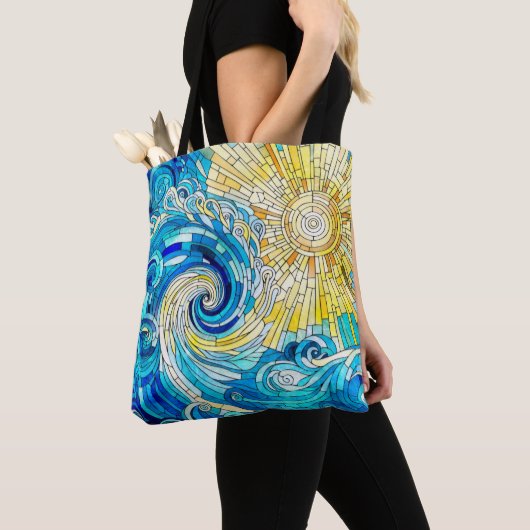 Ocean Wave Sun mozaïek kunst Tote Bag (Dichtbij)