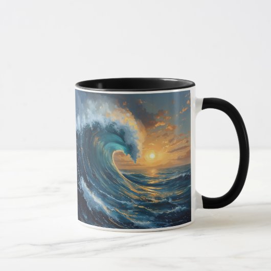 Ocean Wave Sunset Art – Abstract Sea Design Mok (Rechts)