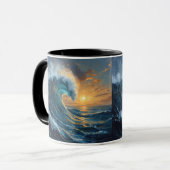 Ocean Wave Sunset Art – Abstract Sea Design Mok (Voorkant links)