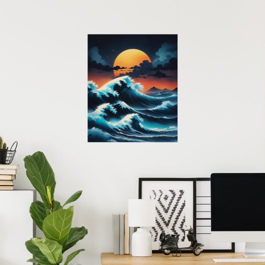 Ocean Wave Sunset Azië Stijl Poster (Thuiskantoor)