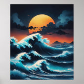 Ocean Wave Sunset Azië Stijl Poster (Voorkant)