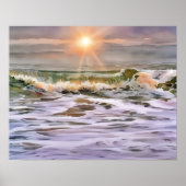 Ocean Wave Sunset Illustrated Art Poster (Voorkant)