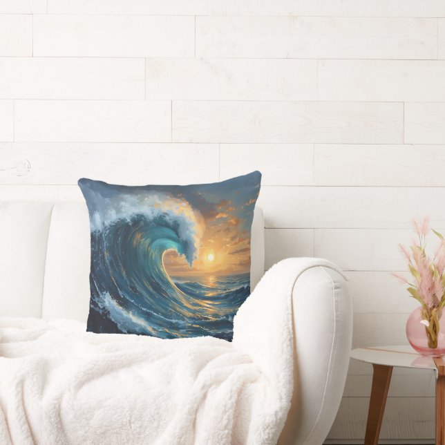 Ocean Wave Sunset Throw Pillow – Abstract Sea Art  Kussen (Bank)