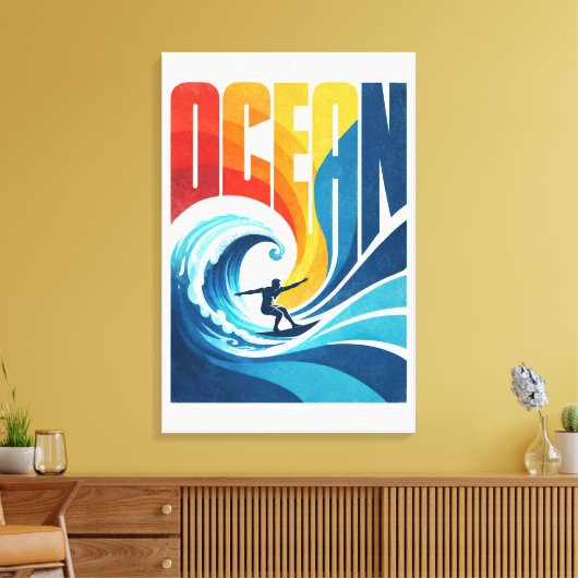 OCEAN Wave Surfer – Retro Surf Lifestyle Art Canvas Afdruk (Insitu (Woonkamer))