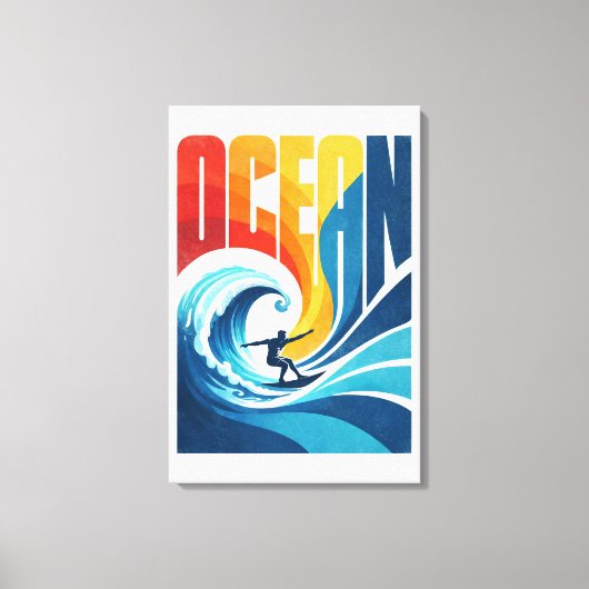 OCEAN Wave Surfer – Retro Surf Lifestyle Art Canvas Afdruk (Voorkant)
