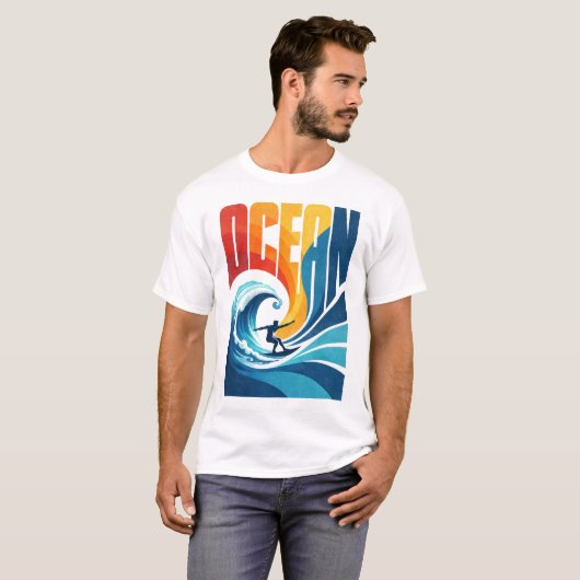 OCEAN Wave Surfer – Retro Surf Lifestyle Art T-shirt (Voorkant volledig)