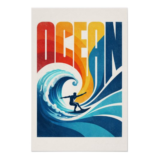 OCEAN Wave Surfer – Retro Surf Lifestyle Kunst Perfect Poster (Voorkant)
