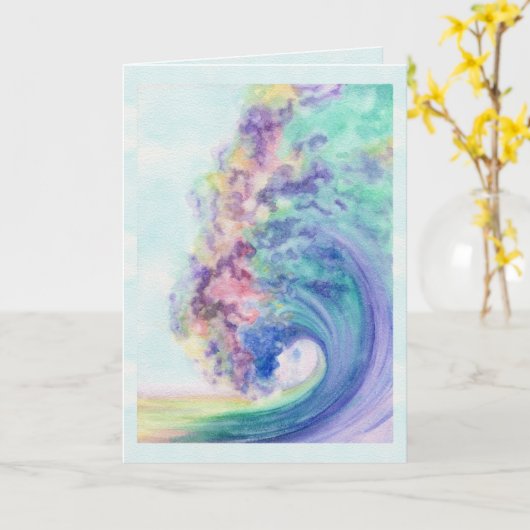 Ocean Wave Waterverf Custom Text Jubileum Kaart (Gele Bloem)